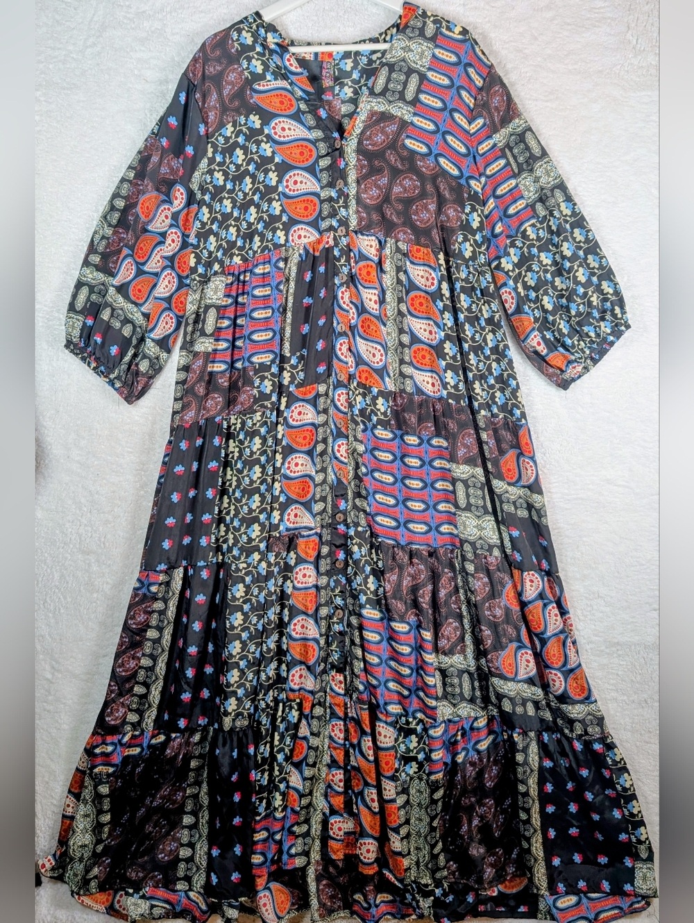 Bohemian Patchwork Maxi Dress in Black and Multicolor Fit Large***